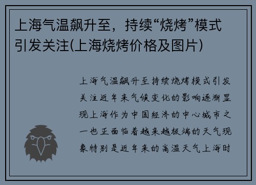 上海气温飙升至，持续“烧烤”模式引发关注(上海烧烤价格及图片)